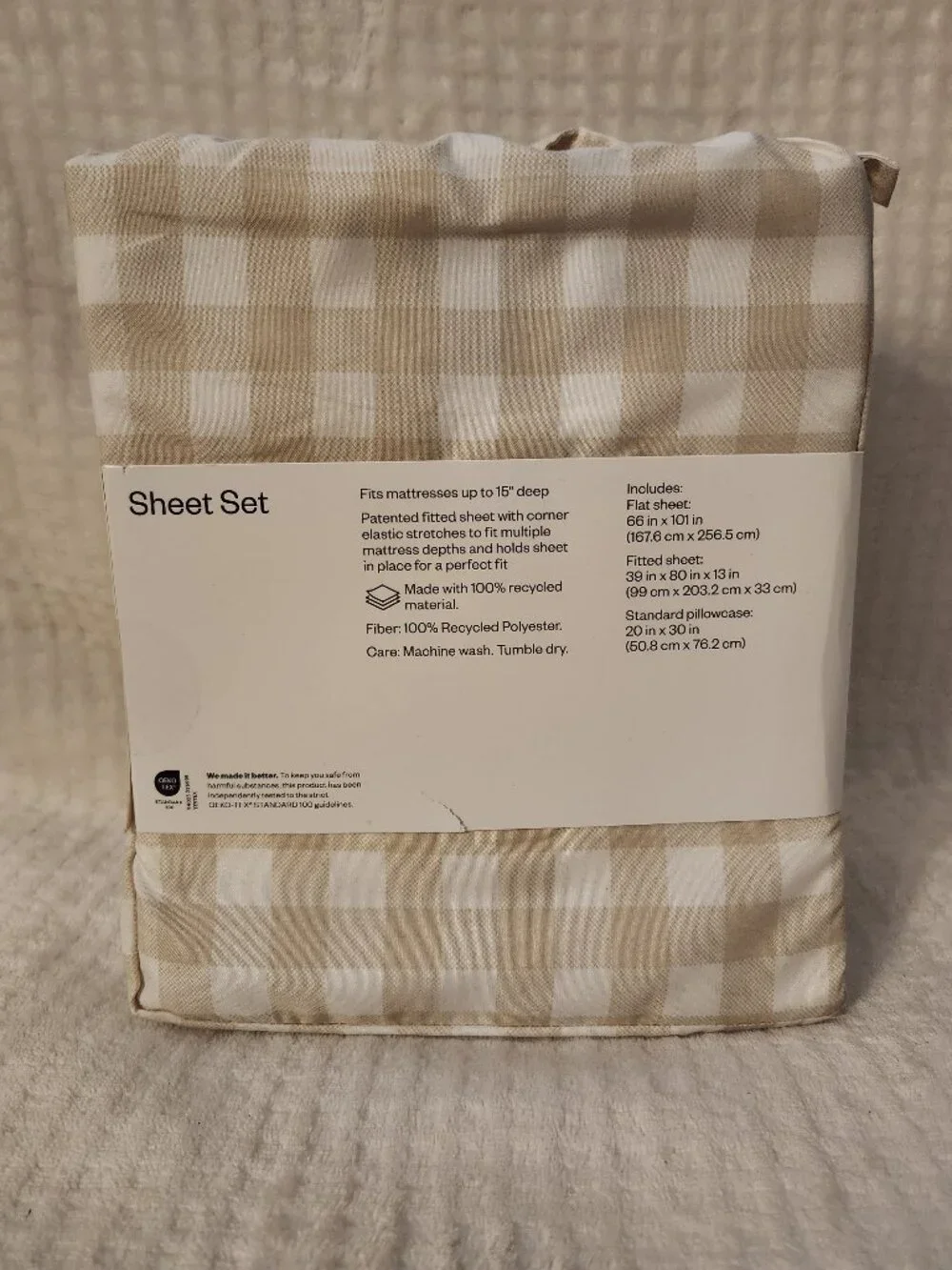 Room Essentials Microfiber Twin Sheet Set Tan Plaid - NEW NWT